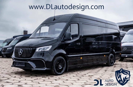 Photo Mercedes Benz Sprinter W907 W910 Full Body Kit Sport Front Bumper Tuning 2018-2025 (With Parking Sensor) | DL Auto Design