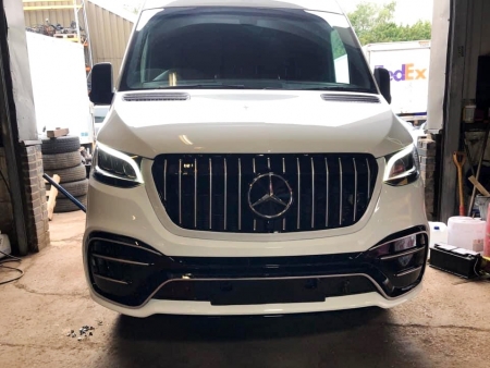 Photo Mercedes Benz Sprinter W907 W910 Full Body Kit Elegance Front Bumper Tuning 2018-2025 (With Parking Sensor) | DL Auto Design