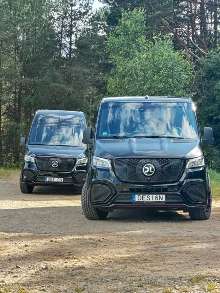 Photo Mercedes Benz Sprinter W907 W910 zestaw karoserii przedni zderzak Facelift tuning 2018-2025 (z czujnikiem parkowania). Ze światłami przeciwmgłowymi w tym projekcie zderzaka, grill przedni gratis | DL Auto Design